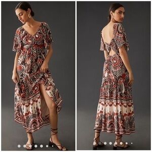 💋Anthropologie button front cut out back maxi dress. Size XXS